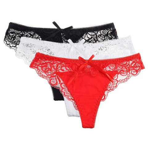 3 Pieces/Lot V String  Lace Cotton  Sheer Girls Panties