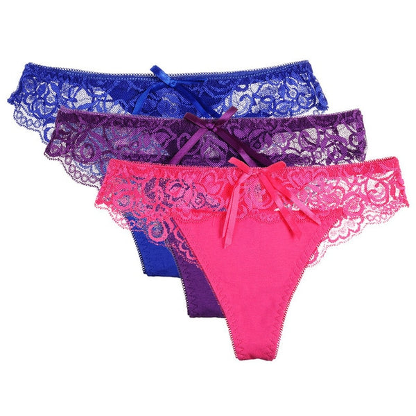 3 Pieces/Lot V String  Lace Cotton  Sheer Girls Panties