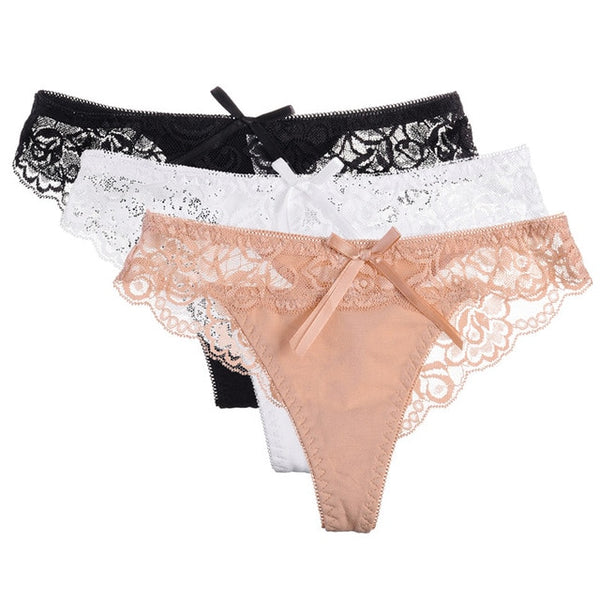 3 Pieces/Lot V String  Lace Cotton  Sheer Girls Panties