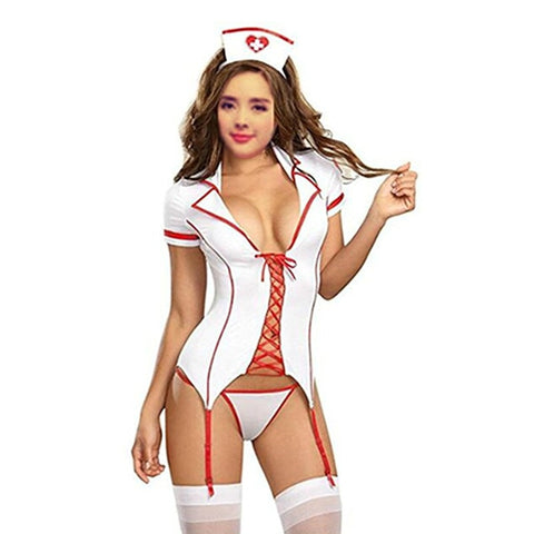 Nurse Lace Up Garter Slip Top Sexy Costumes